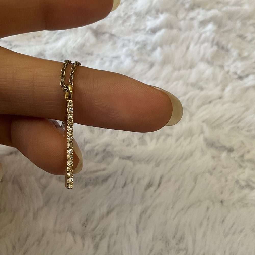 Gold Bar Pendant Necklace with Crystals - Women Jewelry